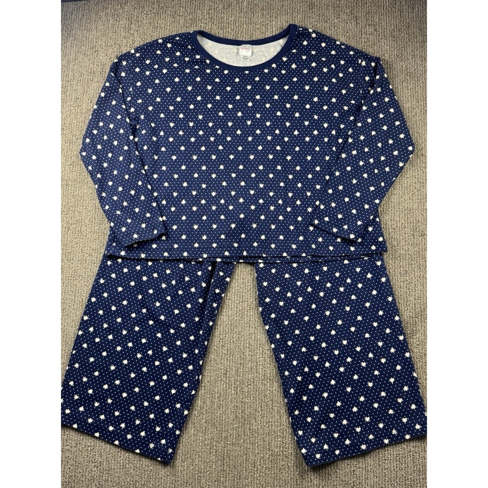 Hanna Andersson Womens XL Wide Leg Pajama Set Navy Forest Holiday